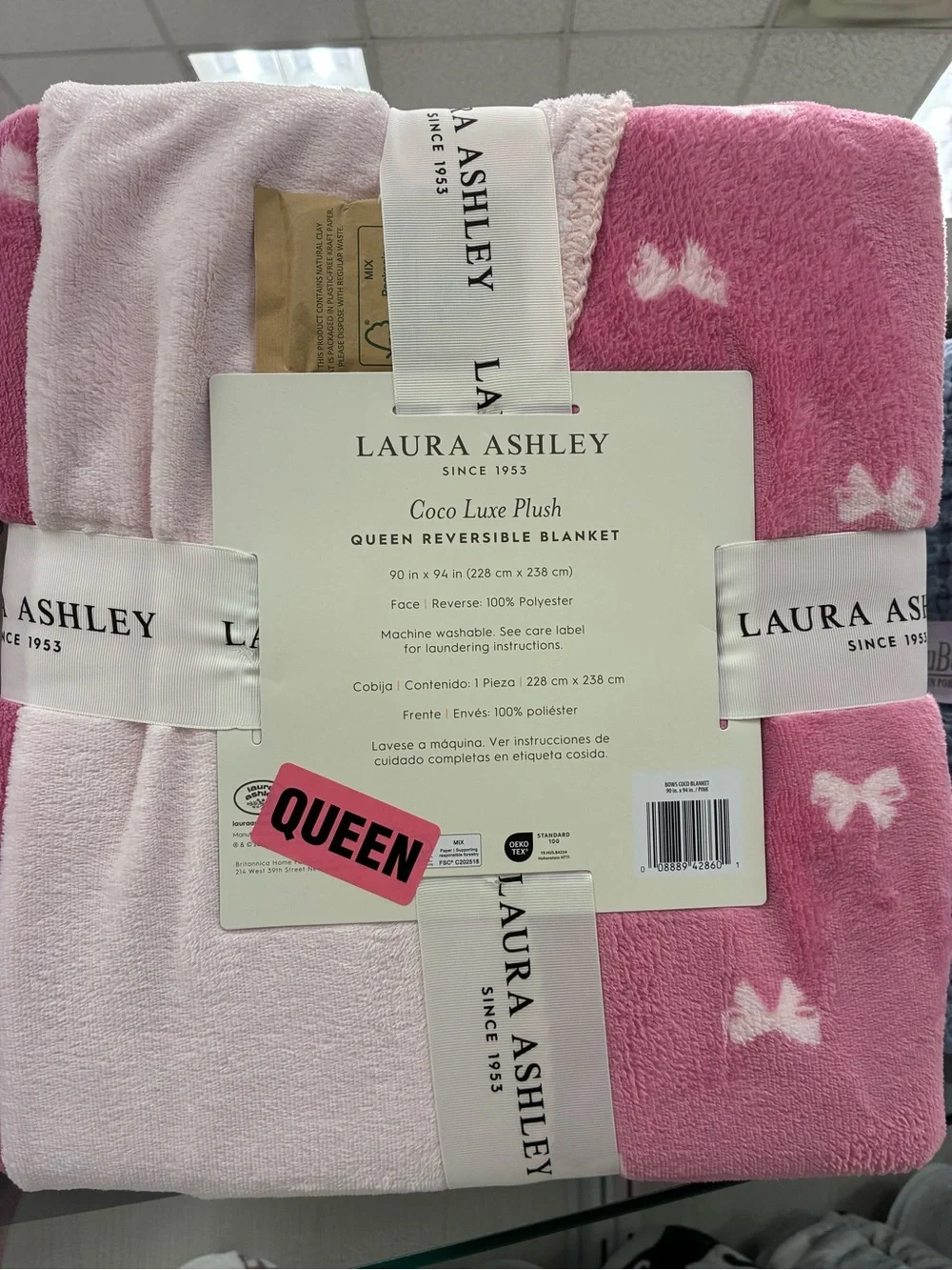 Laura Ashley Pink & Light Pink Reversible Plush Queen Blanket